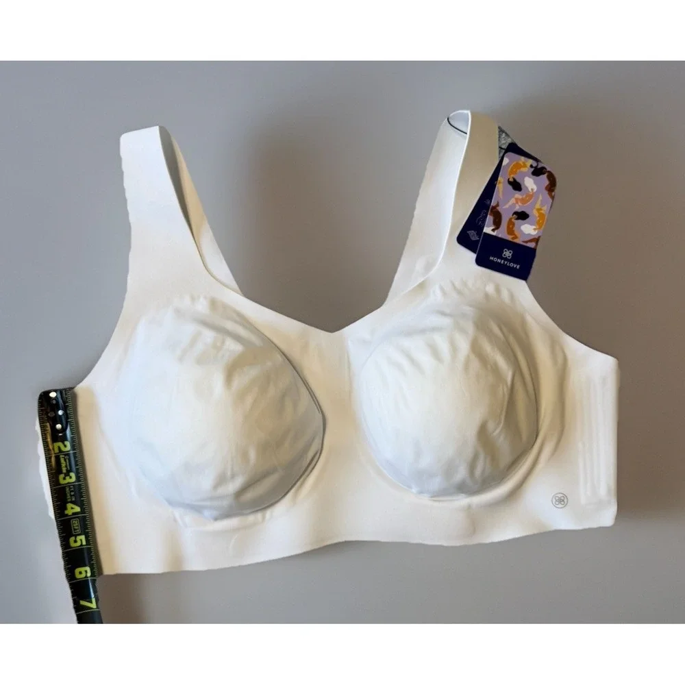 NWT Honeylove V Neck Bra‎ Liftwear Wireless Support White Womens 3X Padded - Picture 5 of 7